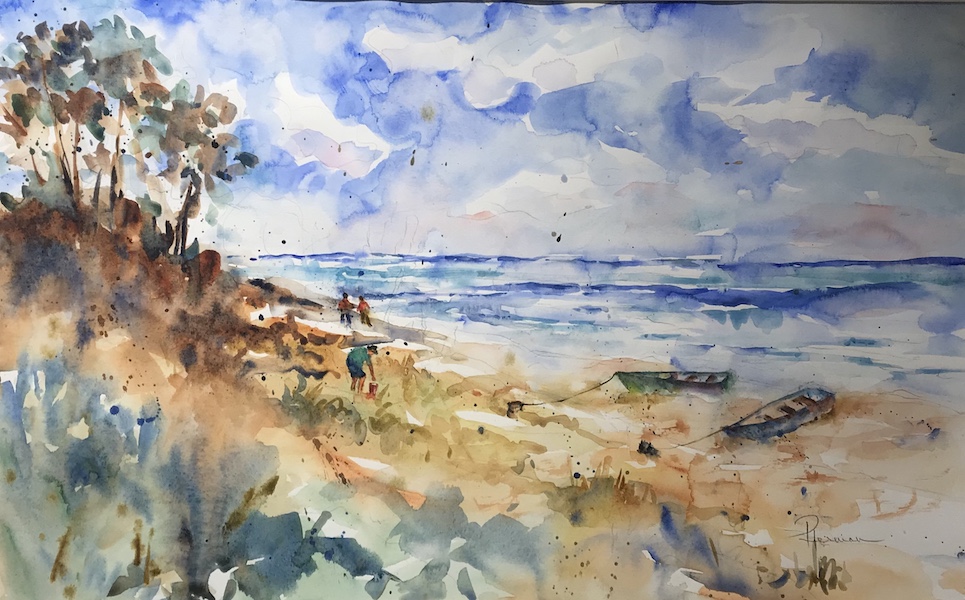 <i>Duneland Beach</i>. Watercolor on paper. Framed, 22x30.