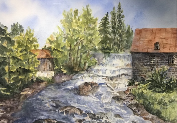 <i>Rushing Water</i>. Watercolor on paper. Framed, 32x40.