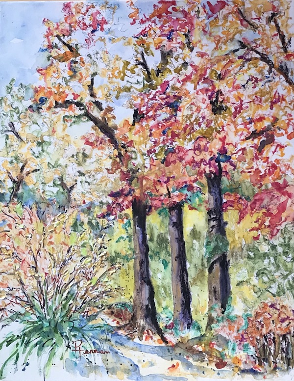 <i>Autumnal Glory</i>. Watercolor and ink on paper. Framed, 24x20.